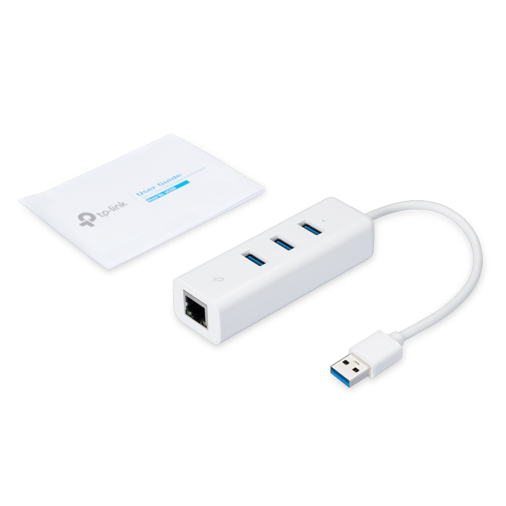 TP-Link UE330 USB-Hub – 3× USB-A, GbE, für Windows/Mac/ChromeOS