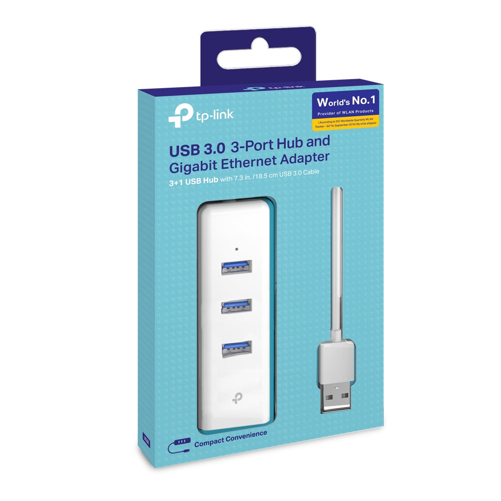 TP-Link UE330 USB-Hub – 3× USB-A, GbE, für Windows/Mac/ChromeOS
