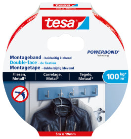 TESA Montageband – 19 mm × 1,5 m, weiss, für Keramik/Holz, bis 10 kg/10 cm, Innen