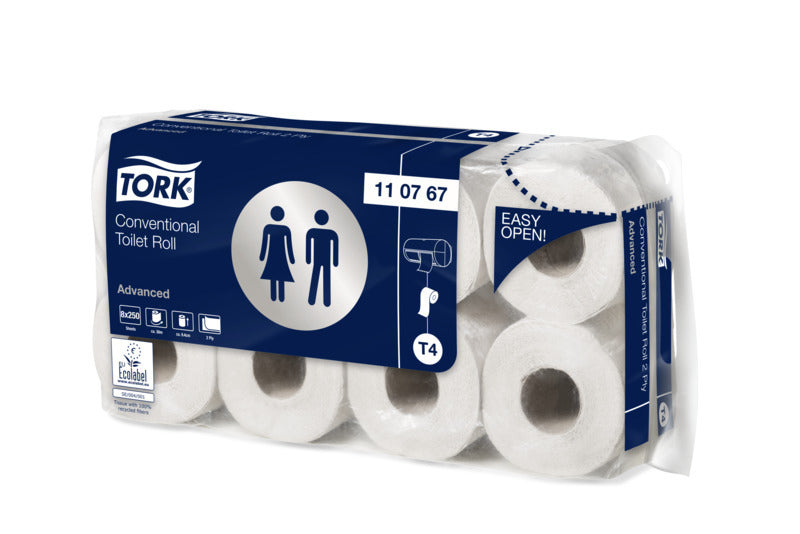 Tork Toilettenpapier – 2-lagig, Blattgrösse 94 × 120 mm, 250 Blatt/Rolle – für Tork T4