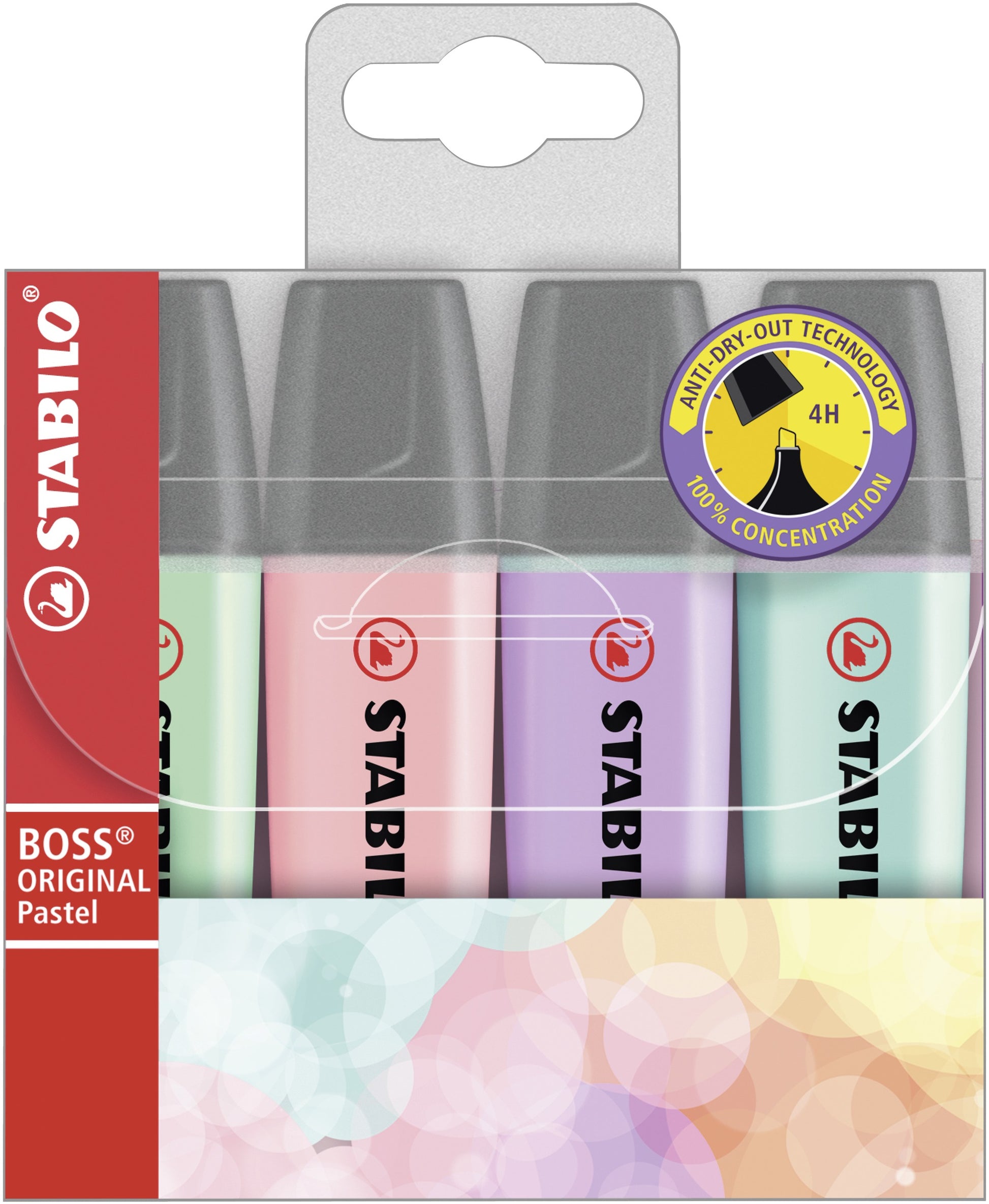 STABILO BOSS Original Textmarker Set 4 Pastellfarben – Keilspitze, 2–5 mm