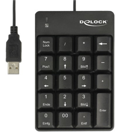 DeLOCK 12481 – Nummernblock – USB-A kabelgebunden – 19 Tasten – Schwarz