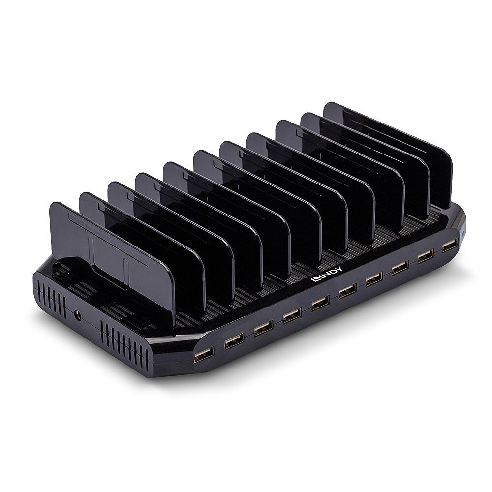 Lindy Ladestation – 90 W, 10× USB-A, Überspannungsschutz – für Smartphones, Tablets, USB-Geräte