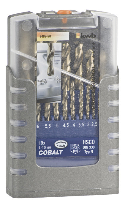 kwb Spiralbohrersatz, COBALT, 1–10 mm, 19 Stk.