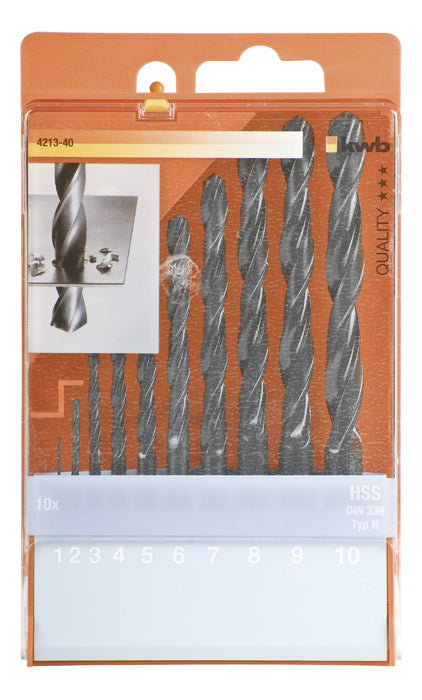 kwb Bohr- & Bit-Set 1–10 mm HSS Zylinderschaft – für Metall – 10-tlg.