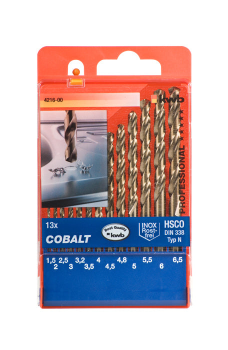 kwb Spiralbohrersatz 1,5–6,5 mm HSS-Co Zylinderschaft – für Metall – 13-tlg. – 135° Spitzwinkel