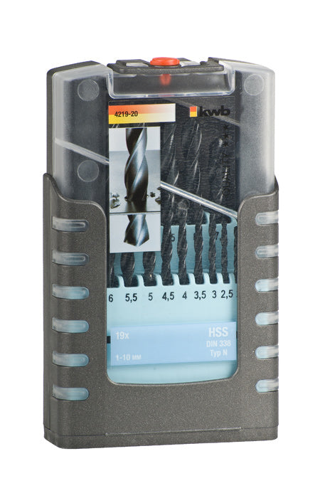 kwb Spiralbohrer-Set 1–10 mm HSS Zylinderschaft – für Metall & Kunststoff – 19-tlg. – mit Tasche