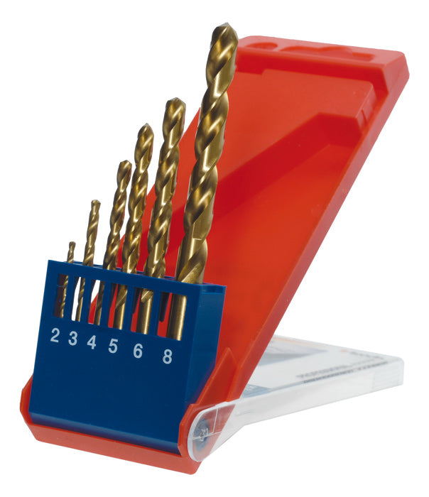 kwb Spiralbohrer-Set 2–8 mm HSS TiN Zylinderschaft – für Metall – 6-tlg. – präzisionsgeschliffen