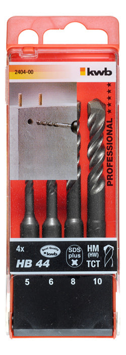 kwb SDS Plus Hammerbohrer-Set 4-tlg., 5/6/8/10 mm – 110 mm – für Mauerwerk & Beton