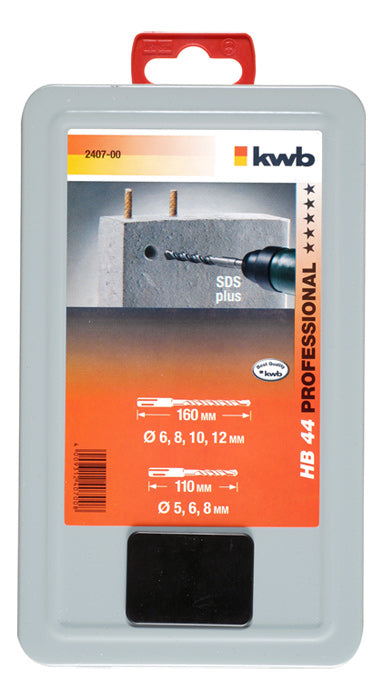 kwb SDS Plus Hammerbohrer-Set 5/6/8 × 110 mm, 6/8/10/12 × 160 mm – 7-tlg. – für Mauerwerk & Beton