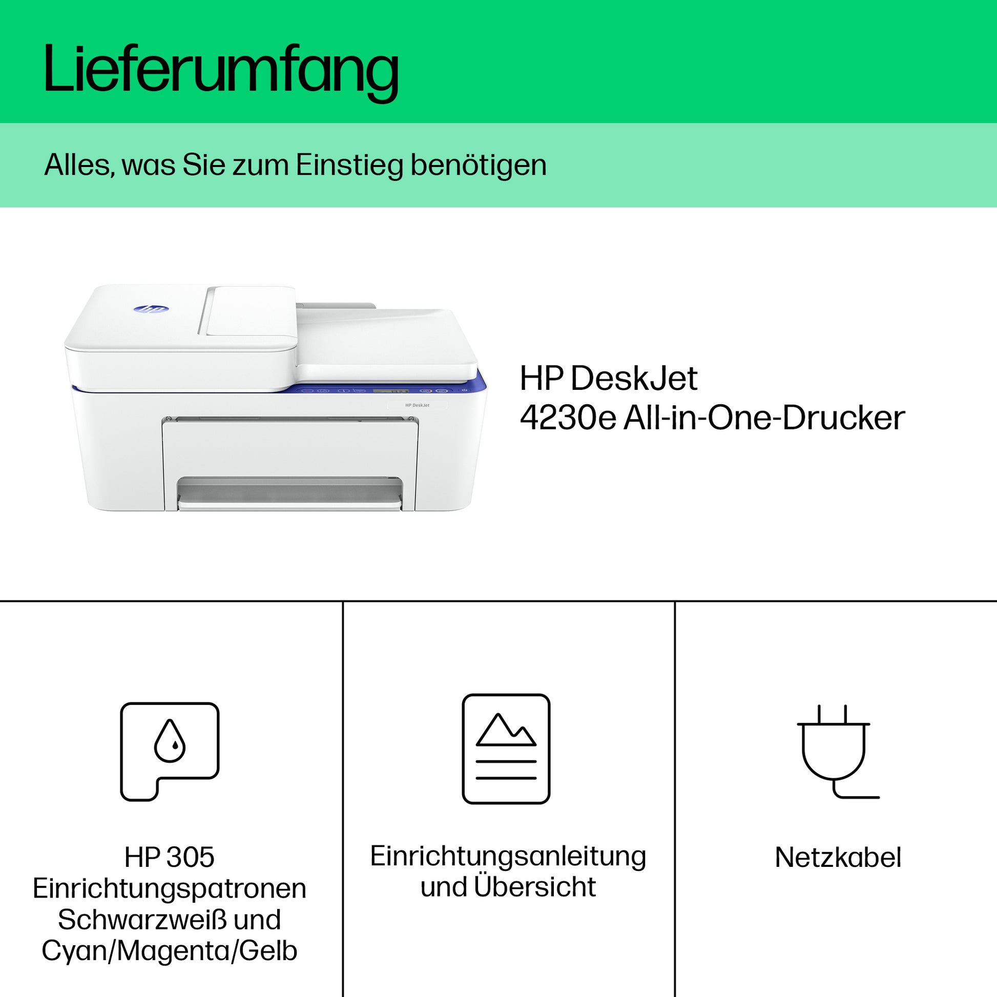 HP DeskJet 4230e – Farbiges Tintenstrahl-MFP A4, 3-in-1 – USB/WLAN – Duplex, ADF – 8,5 ppm S/W