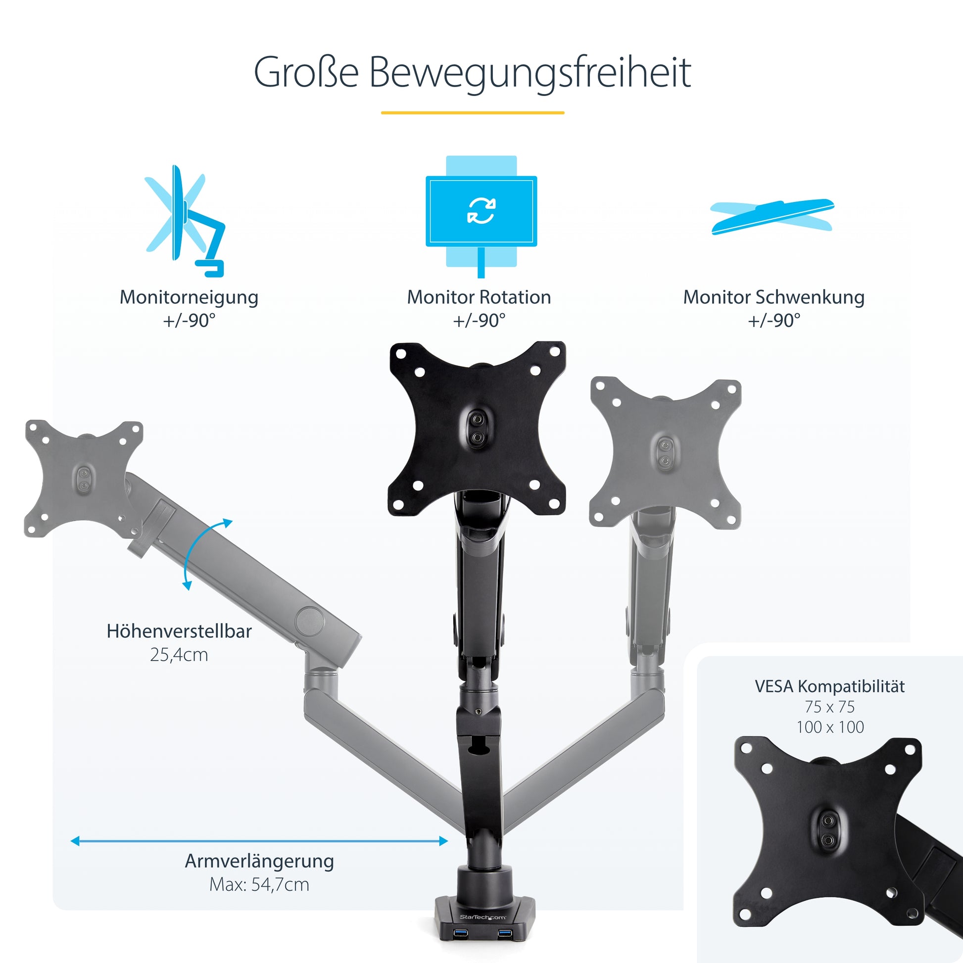 StarTech.com Monitorarm, VESA 75 × 75/100 × 100 mm