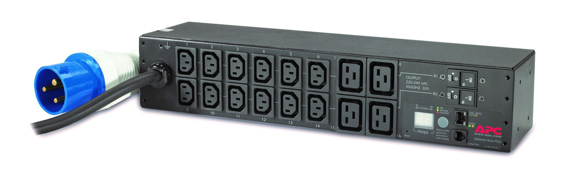 APC Rack-PDU – Überwacht, 1-phasig, 2U, 32 A 208–230 V, 12×C13 + 4×C19, IEC 60309, 3,66 m