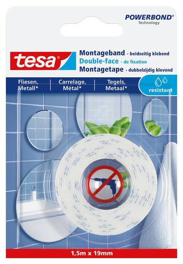 TESA Montageband 013 019 mm 7D 02A 1,5 m, weiss, f5Cr Glas/Metall/Kunststoff, Innen