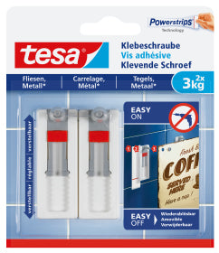 TESA Klebehaken – 3 kg, Klebestreifen für Fliesen und Metall, Weiss, 2er-Set