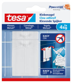 TESA Haken – weiss (4 kg) – selbstklebend – für Putz – 2 Stück