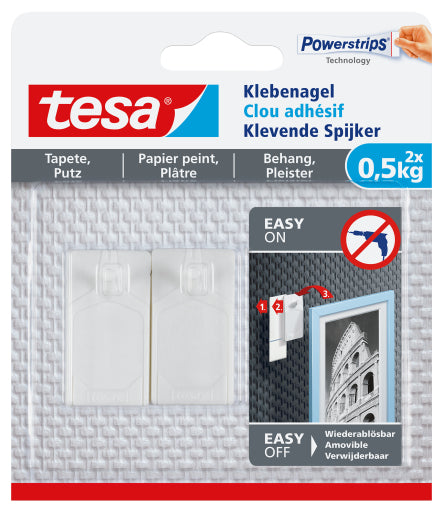 TESA Klebenagel für Tapete & Putz – Weiss, 5 Stk.