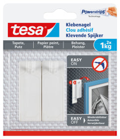 TESA Haken – mit Klebestreifen – weiss – 1 kg – 2 Stück
