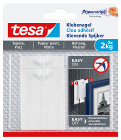TESA Haken – weiss – spurlos wiederablösbar, wiederverwendbar – für Tapete, Putz – 2 kg – 2 Stück
