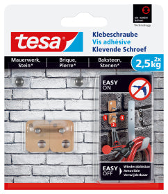 TESA Klebeschraube für Mauerwerk/Stein – bis 2,5 kg, 2 Stk., Grau, Innen & Aussen