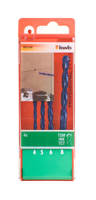 kwb Feinsteinzeugbohrer-Set, 4, 5, 6, 8 mm, blau, 4 Stk.
