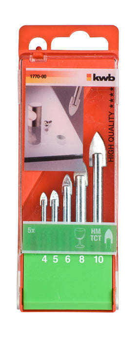 kwb Glasbohrer-Set 4/5/6/8/10 mm Zylinderschaft – für Glas, Fliesen – 5-teilig