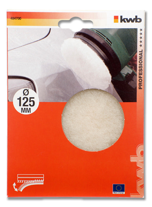 kwb Polierhaube 125 mm Lammwolle – Klett – für Holz, Metall, Kunststoff u. a. – 1 Stk