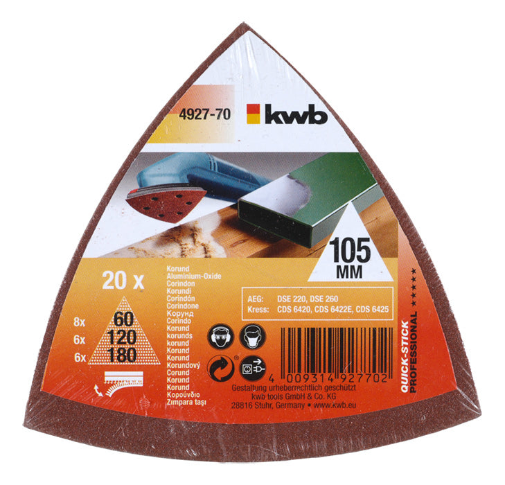 kwb Dreieck-Schleifpad – Delta-Haftscheiben, 20 Stück pro Packung