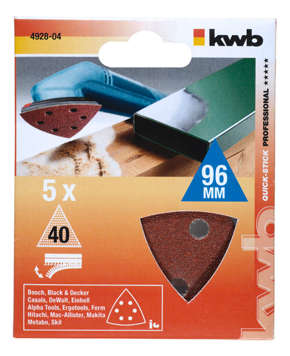 kwb Delta-Haftscheiben 93 mm – 2×P40/1×P120/2×P240 – 5 Stk – für Lackoberflächen