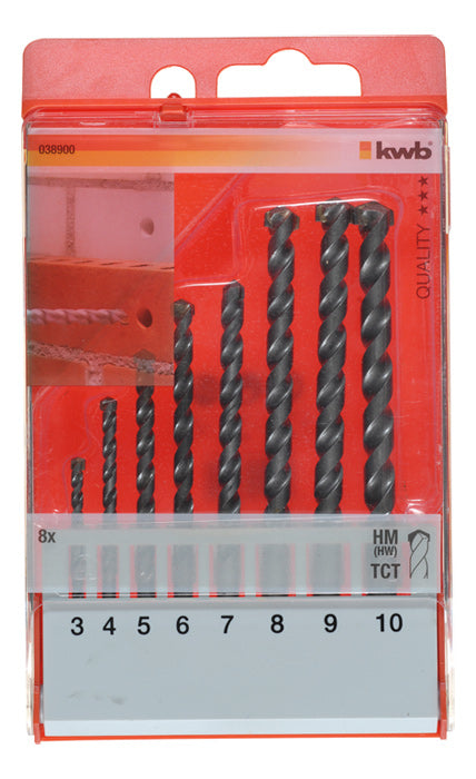 kwb Hartmetall-Steinbohrersatz 3–10 mm Zylinderschaft – 8-teilig – für Mauerwerk & Beton
