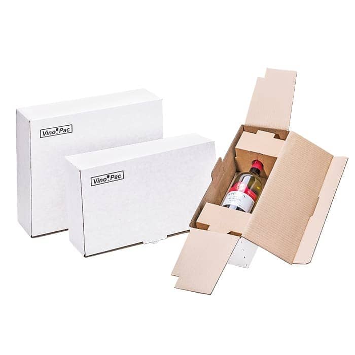 Brieger VinoPac Weinversandkarton – für 1 Flasche, bis 290 mm, Ø 80 mm, Automatikboden, weiss