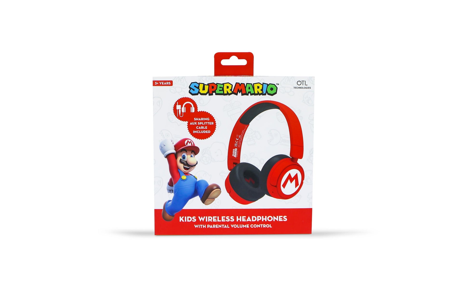 OTL Technologies Super Mario Kinderkopfhörer – On-Ear, Stereo, Kabel + BT, 3,5 mm Klinke, Rot, BT 5.1