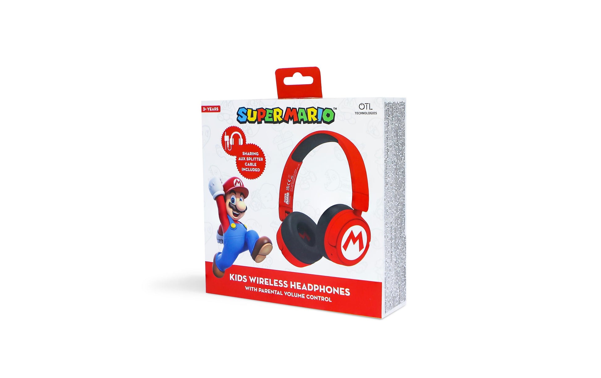 OTL Technologies Super Mario Kinderkopfhörer – On-Ear, Stereo, Kabel + BT, 3,5 mm Klinke, Rot, BT 5.1
