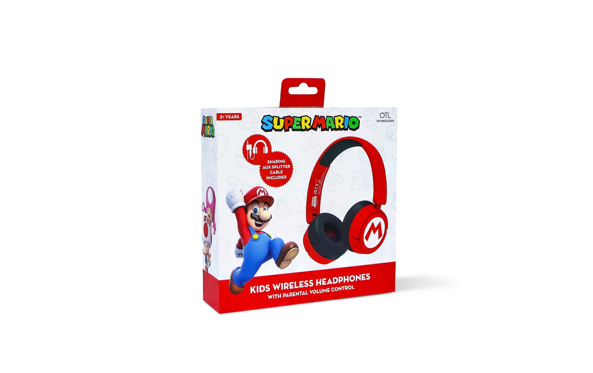 OTL Technologies Super Mario Kinderkopfhörer – On-Ear, Stereo, Kabel + BT, 3,5 mm Klinke, Rot, BT 5.1
