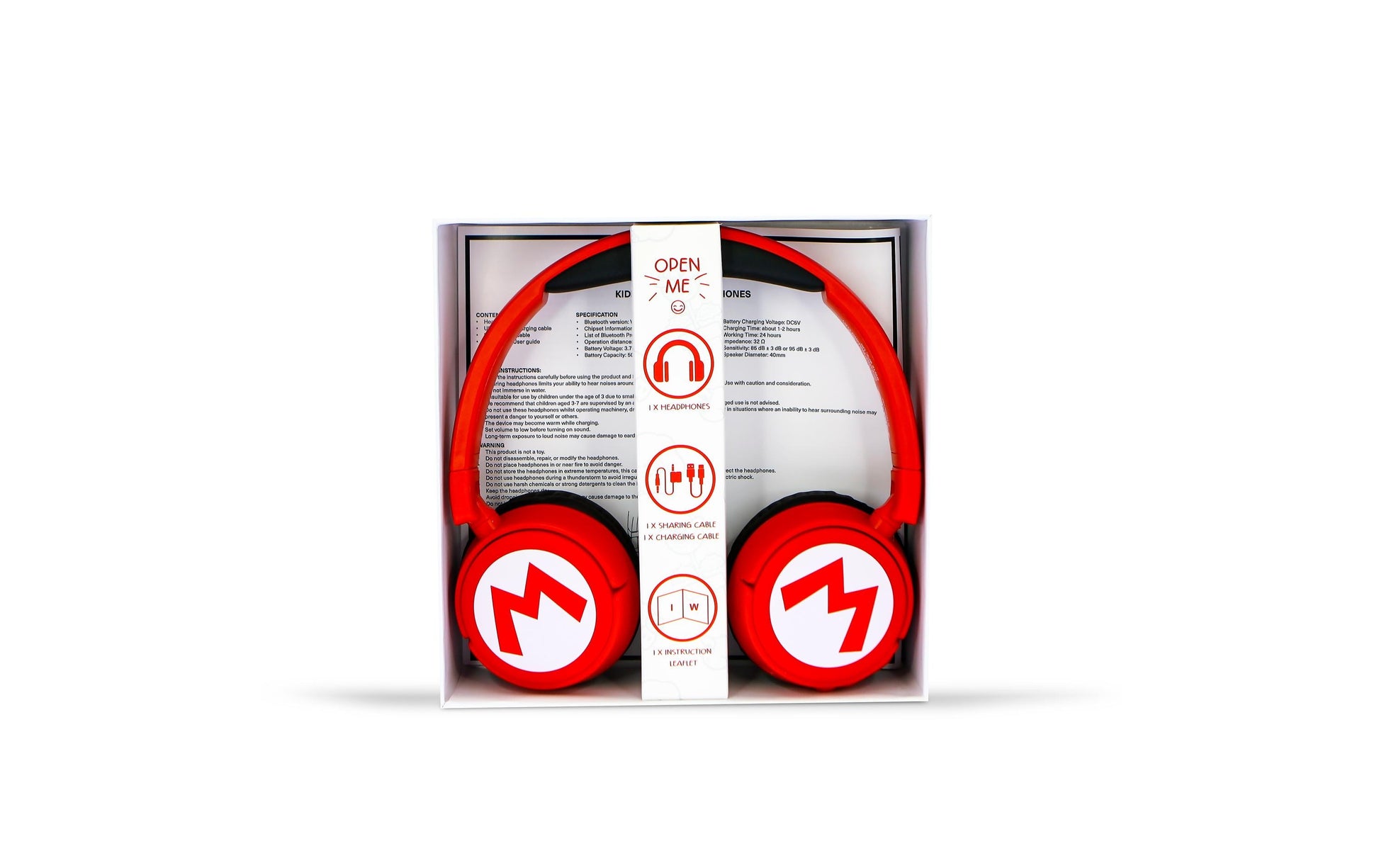OTL Technologies Super Mario Kinderkopfhörer – On-Ear, Stereo, Kabel + BT, 3,5 mm Klinke, Rot, BT 5.1