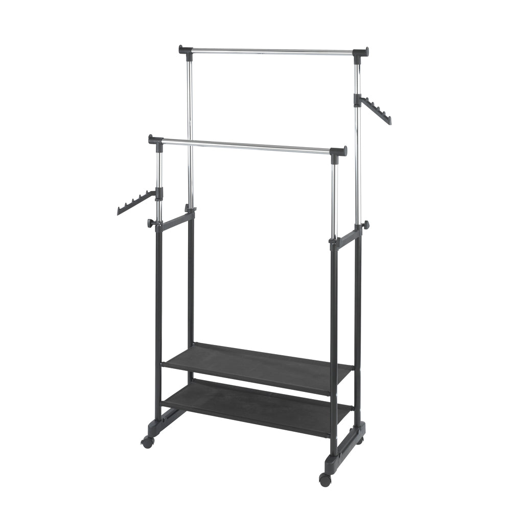 WENKO All In Garderobenständer (mit Schirmhalter) – Metall – Schwarz/Silber – 1'170 mm