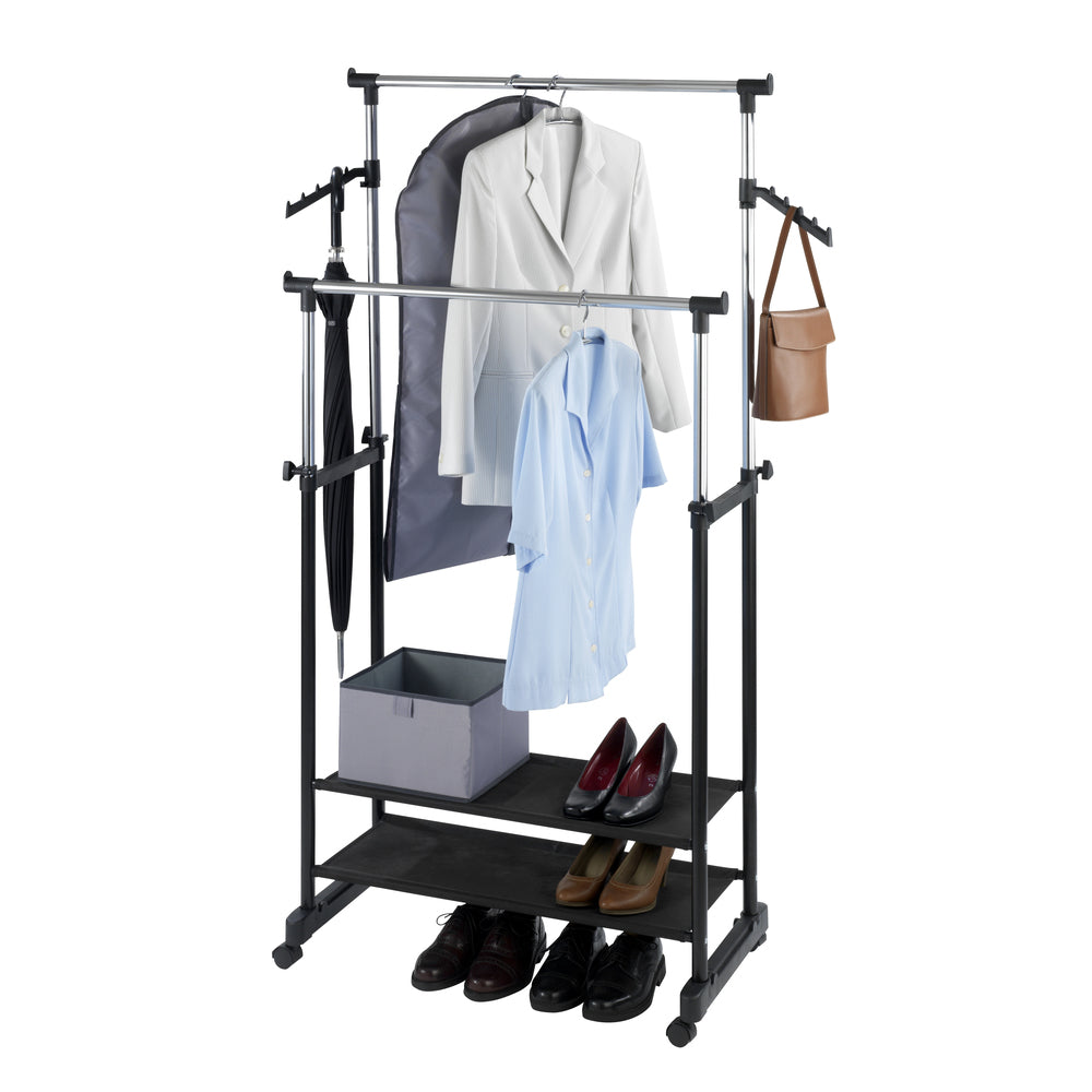 WENKO All In Garderobenständer (mit Schirmhalter) – Metall – Schwarz/Silber – 1'170 mm