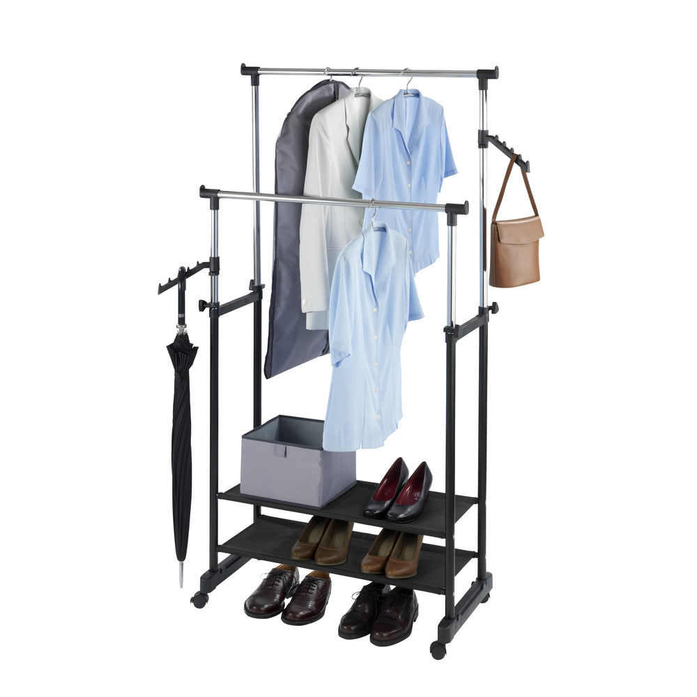 WENKO All In Garderobenständer (mit Schirmhalter) – Metall – Schwarz/Silber – 1'170 mm
