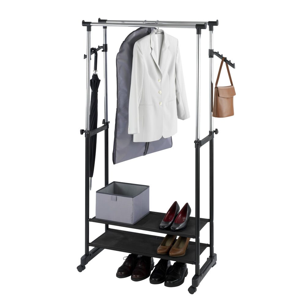 WENKO All In Garderobenständer (mit Schirmhalter) – Metall – Schwarz/Silber – 1'170 mm