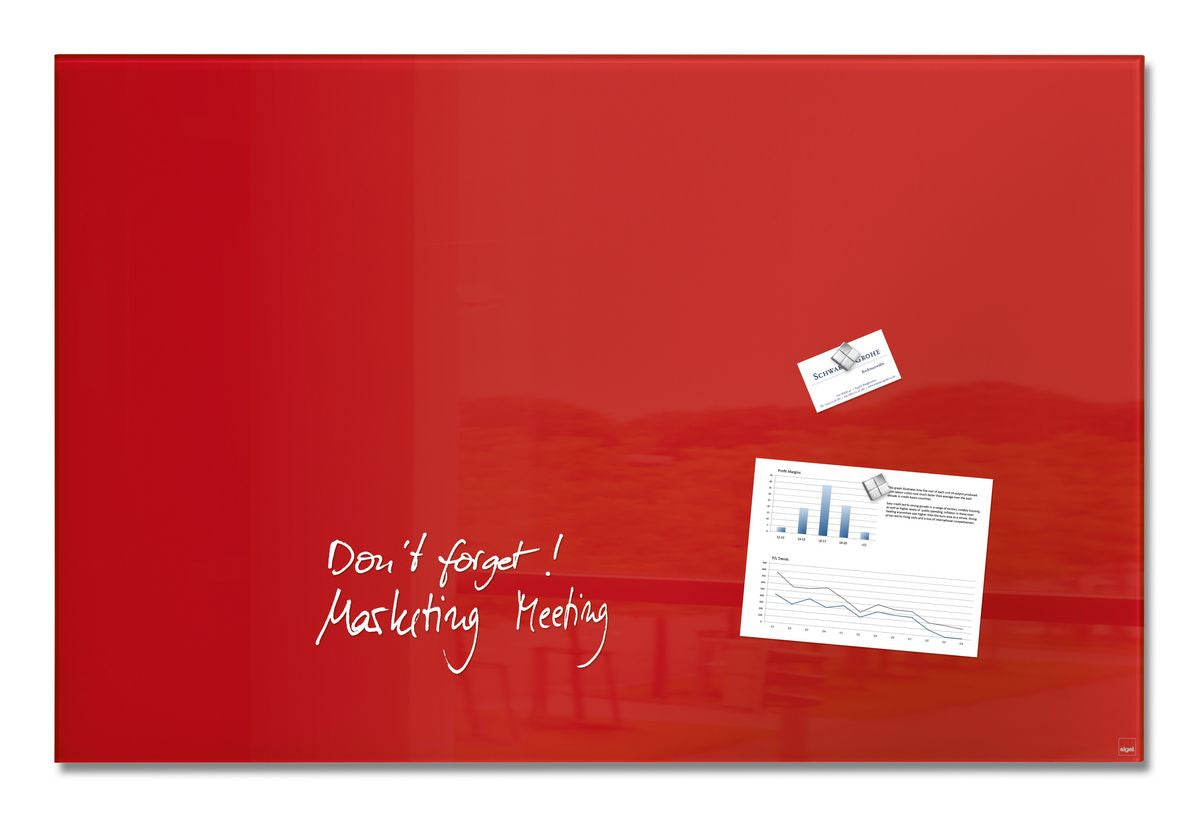 Sigel Whiteboard – 100 × 65 cm, Glas, magnetisch, Wandmontage, inkl. Magnete, Montagesatz