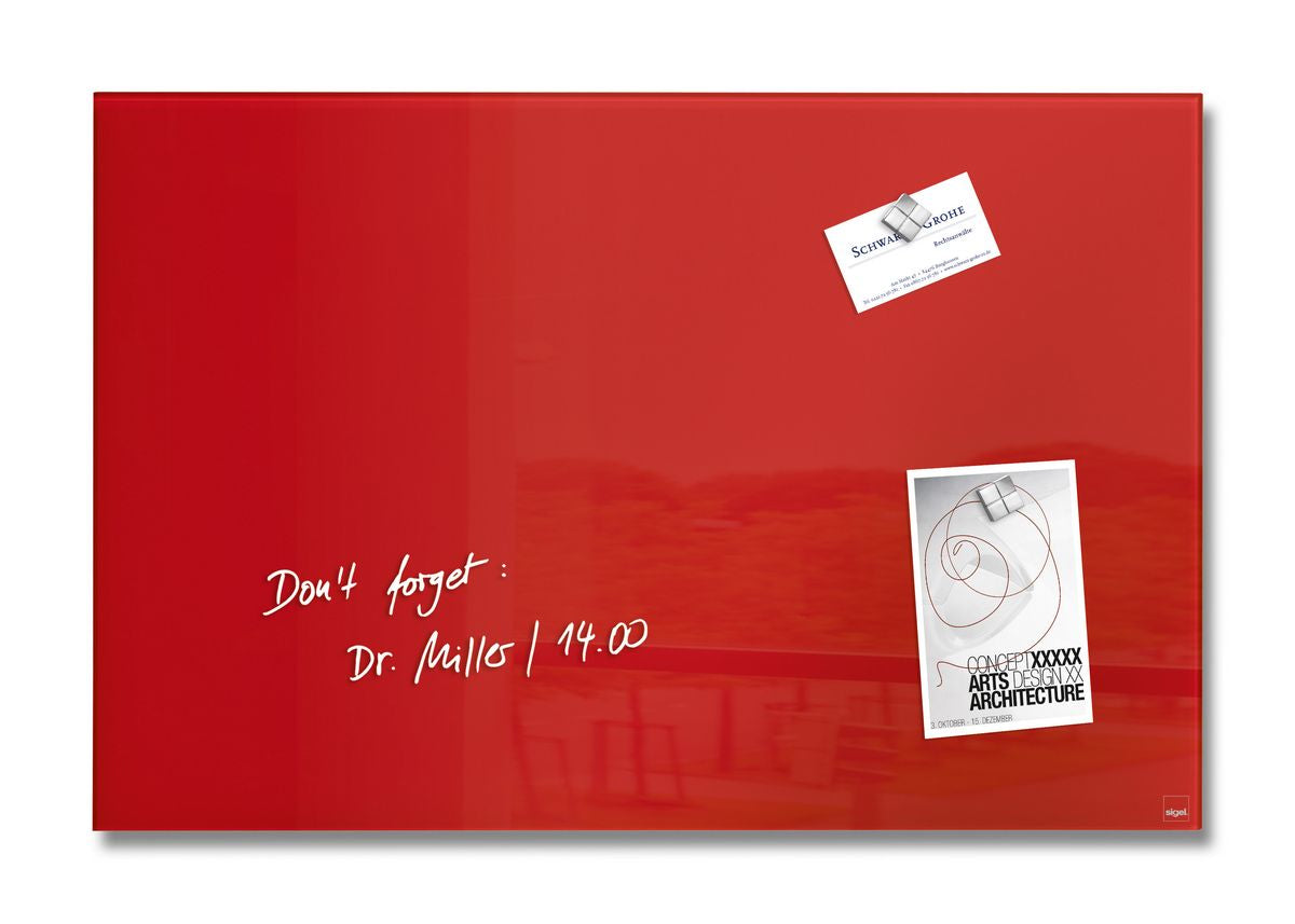 Sigel Whiteboard – 60 × 40 cm, Glas, magnetisch, Wandmontage, inkl. SuperDym Magnetwürfel, Montagesatz