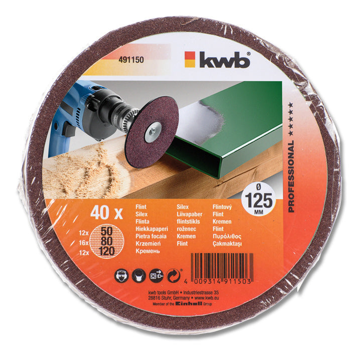 kwb Schleifscheiben 125 mm Aluminiumoxid – für Holz – 40 Stk