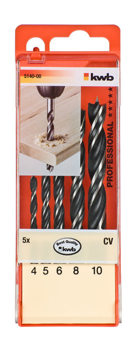 kwb Holzbohrer-Set 4/5/6/8/10 mm Zylinderschaft – für Holz – 5-tlg.
