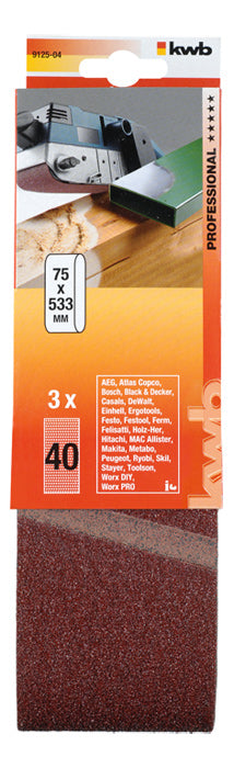 kwb Schleifband 75 × 533 mm P40 – 3 Stk – für Metall & Holz