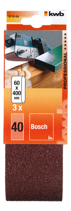 kwb Schleifband 40 × 303 mm – P40 – für Holz – 3 Stk – für Bosch