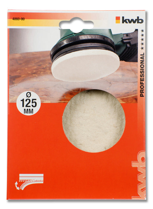 kwb Polierscheibe 125 mm Filz Klett – für Holz, Metall, Kunststoff, Marmor, Glas, Acryl und Autolack