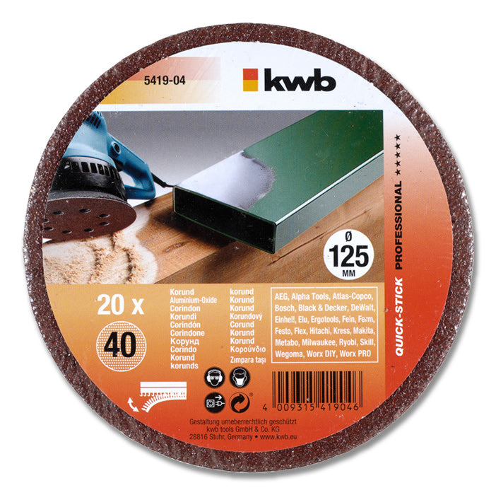 kwb Schleifscheibe 125 mm – P40 – für Exzenterschleifer, Metall & Holz – 20 Stk