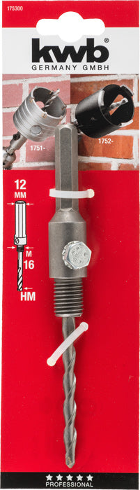 kwb 12 mm Sechskantschaft (SW12), Gewinde M16 – für Mauerwerk & Beton – 1 Stück – mit Zentrierbohrer