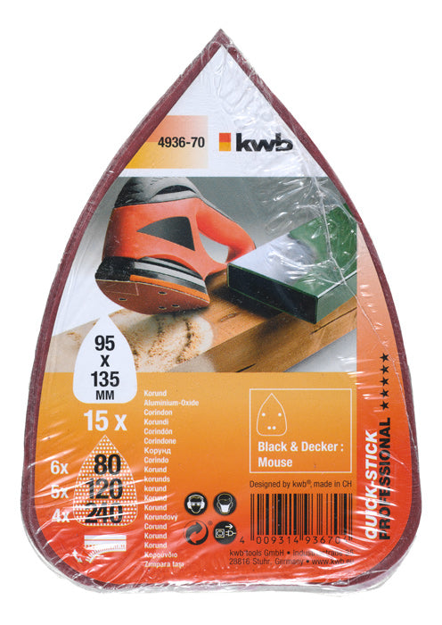 kwb Schleifpapier 96 × 136 mm P80/P120/P240 – 15 Stk – für Black & Decker, KA 1000-Mouse