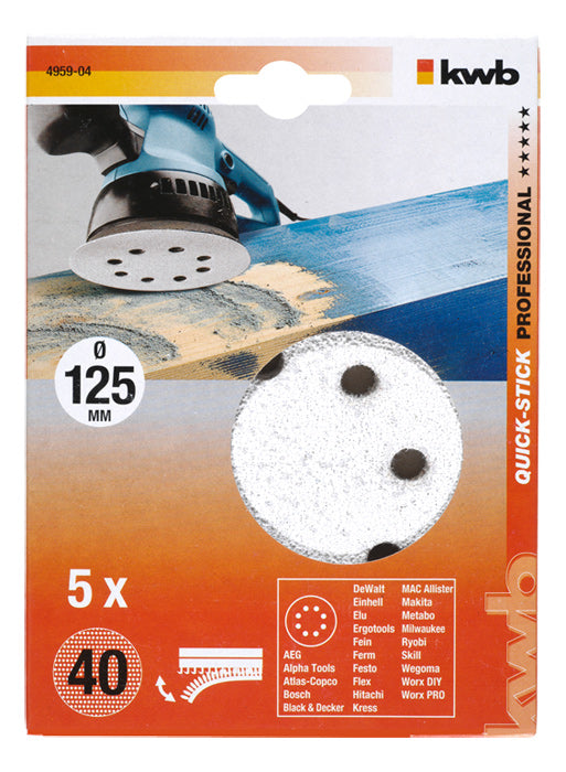 kwb Klett-Haftscheiben 125 mm P40 – 5 Stk – für Kunststoff – für Exzenterschleifer